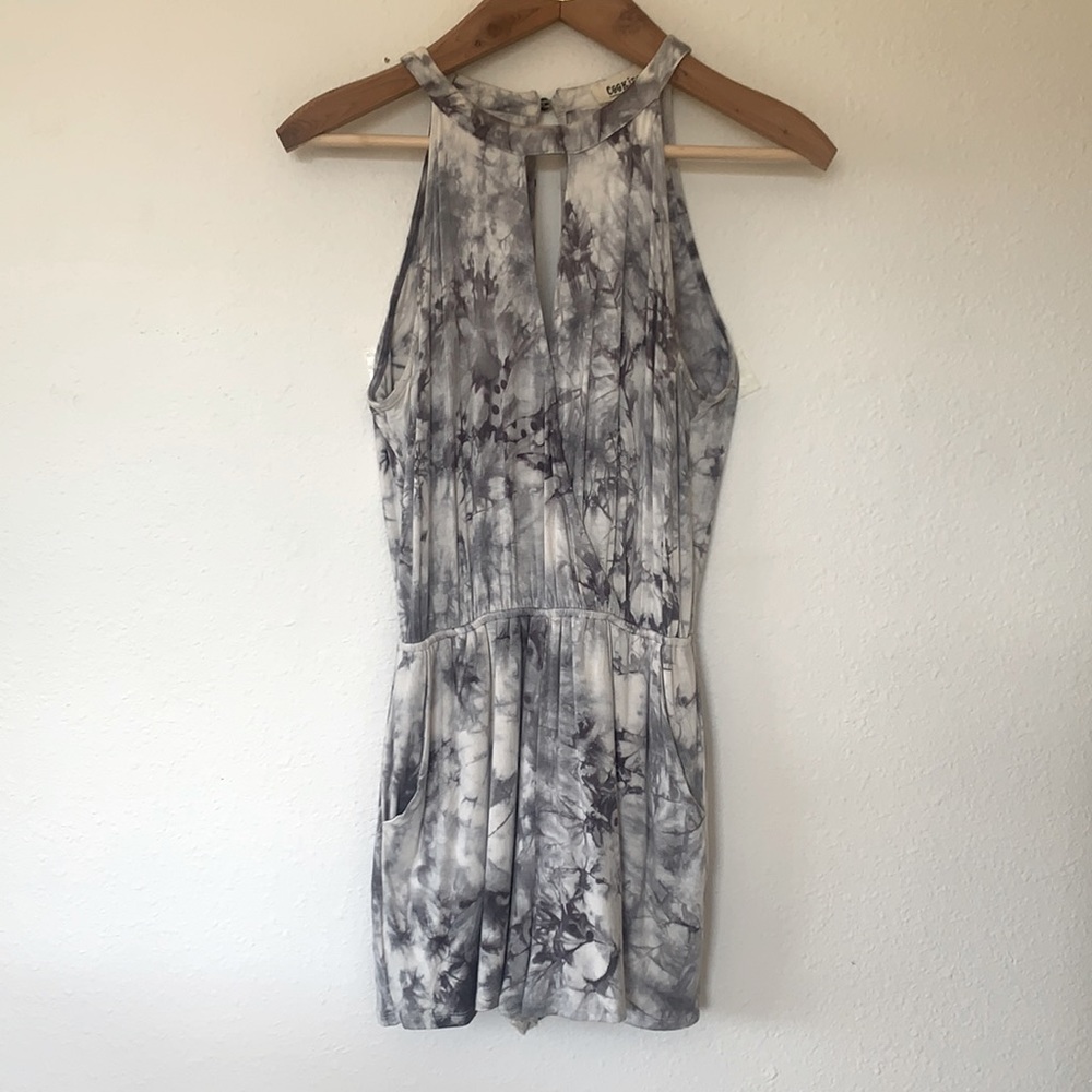Tie-Dye Halter Romper in Gray and White